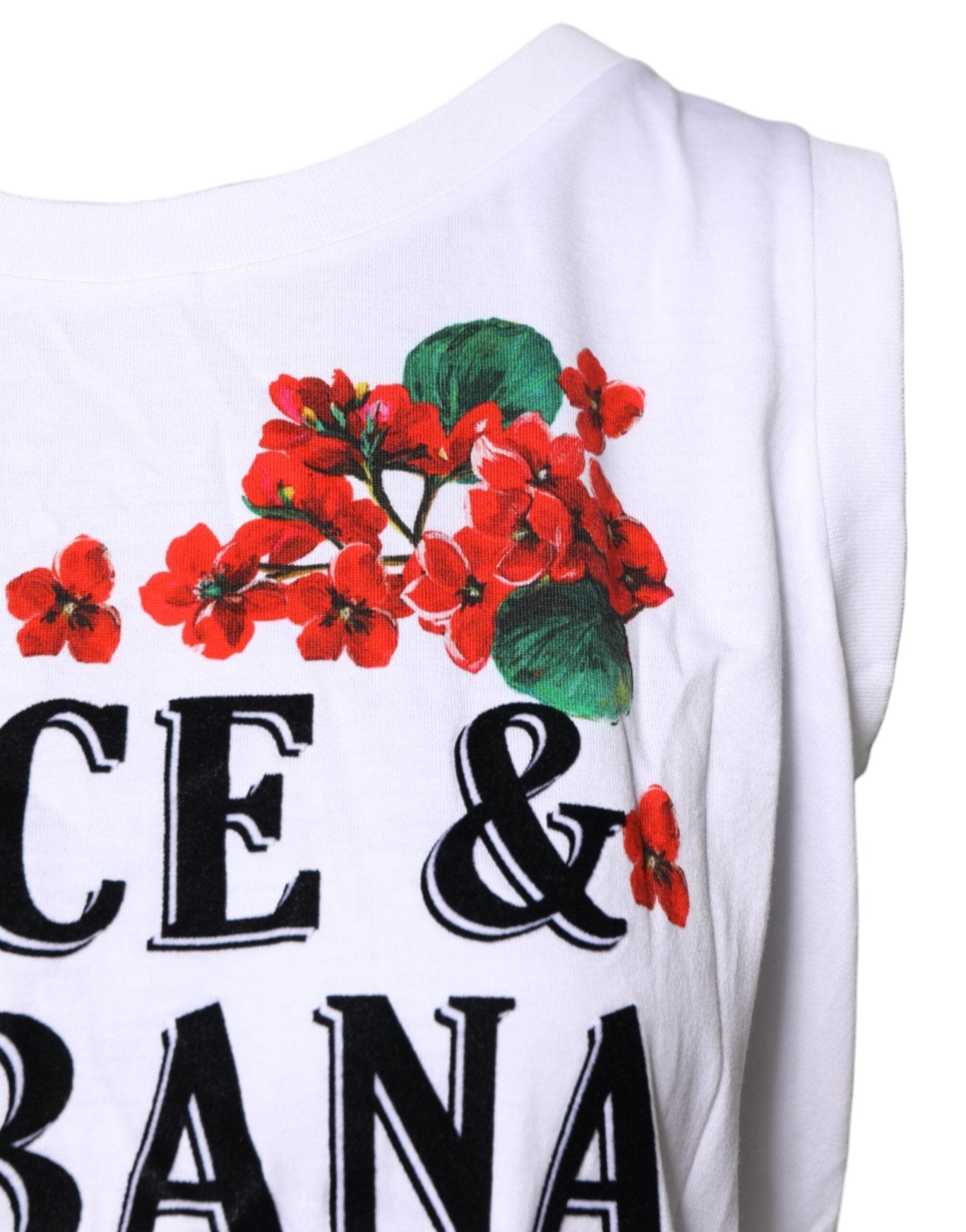 Dolce & Gabbana White Floral Printed Cotton Sleeveless T-shirt - Sandy Store ByNet