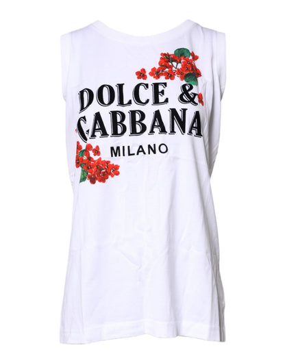 Dolce & Gabbana White Floral Printed Cotton Sleeveless T-shirt - Sandy Store ByNet