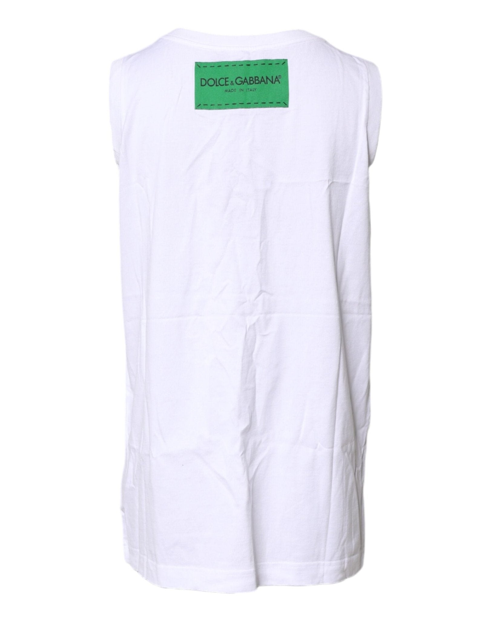 Dolce & Gabbana White Floral Printed Cotton Sleeveless T-shirt - Sandy Store ByNet