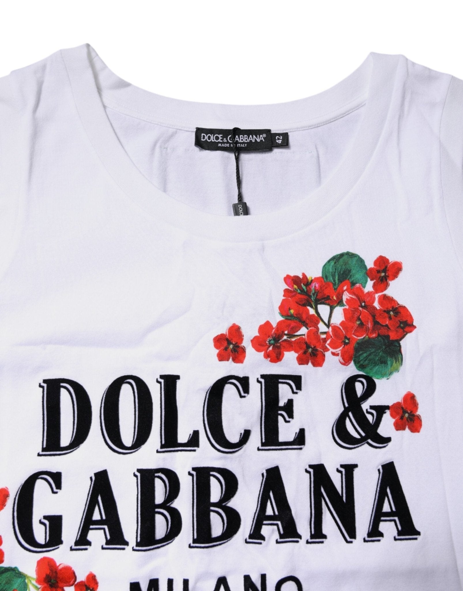 Dolce & Gabbana White Floral Printed Cotton Sleeveless T-shirt - Sandy Store ByNet