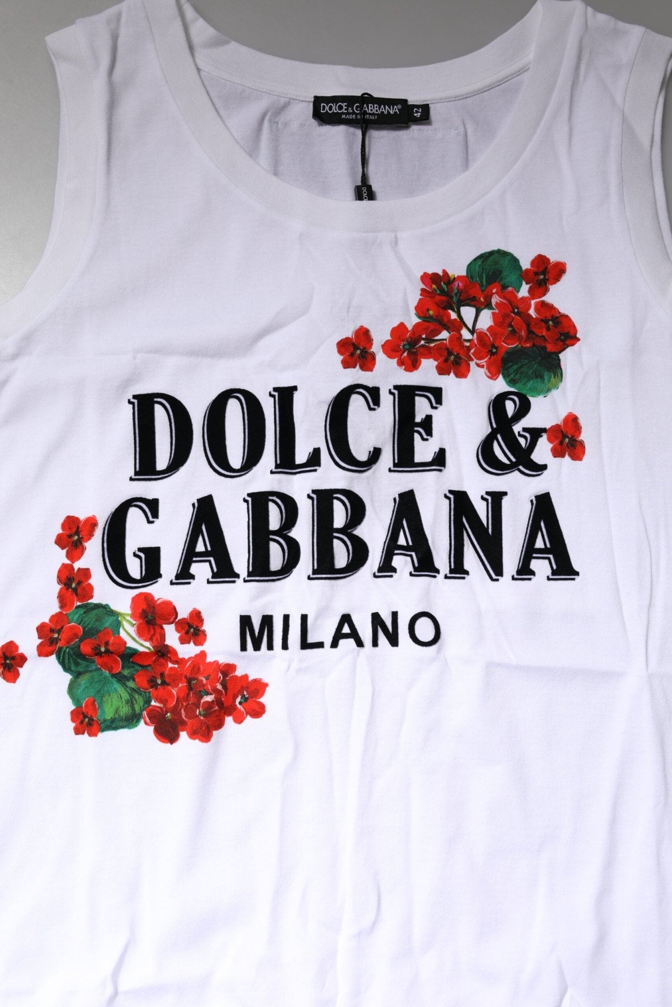 Dolce & Gabbana White Floral Printed Cotton Sleeveless T-shirt - Sandy Store ByNet
