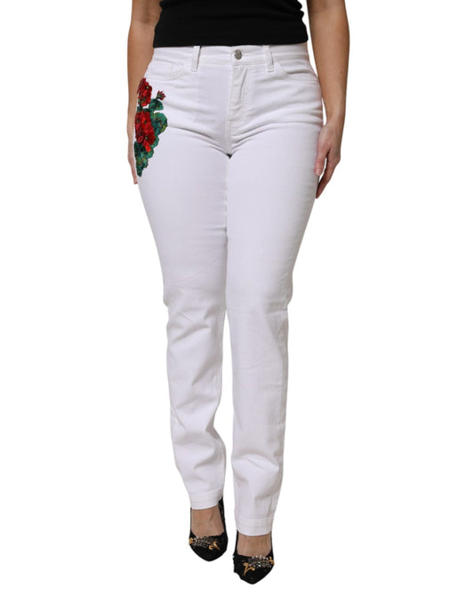 Dolce & Gabbana White Floral Sequined GIRLY Denim Jeans – IT36|XXS par Dolce & Gabbana | Disponible sur Sandy Store ByNet