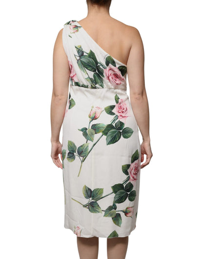 Dolce & Gabbana White Floral Silk One Shoulder Midi Dress - Sandy Store ByNet