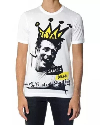 Dolce & Gabbana White Graphic Cotton Short Sleeves Men T-shirt - Sandy Store ByNet