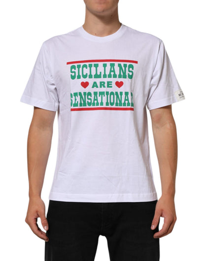 Dolce & Gabbana White Graphic Print Cotton Crew Neck T-shirt – IT46 | S par Dolce & Gabbana | Disponible sur Sandy Store ByNet
