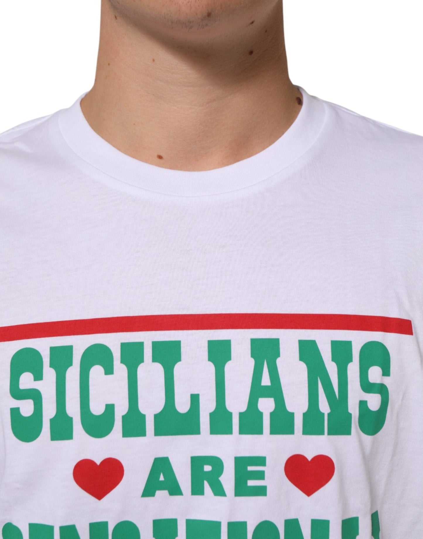 Dolce & Gabbana White Graphic Print Cotton Crew Neck T-shirt – IT46 | S par Dolce & Gabbana | Disponible sur Sandy Store ByNet