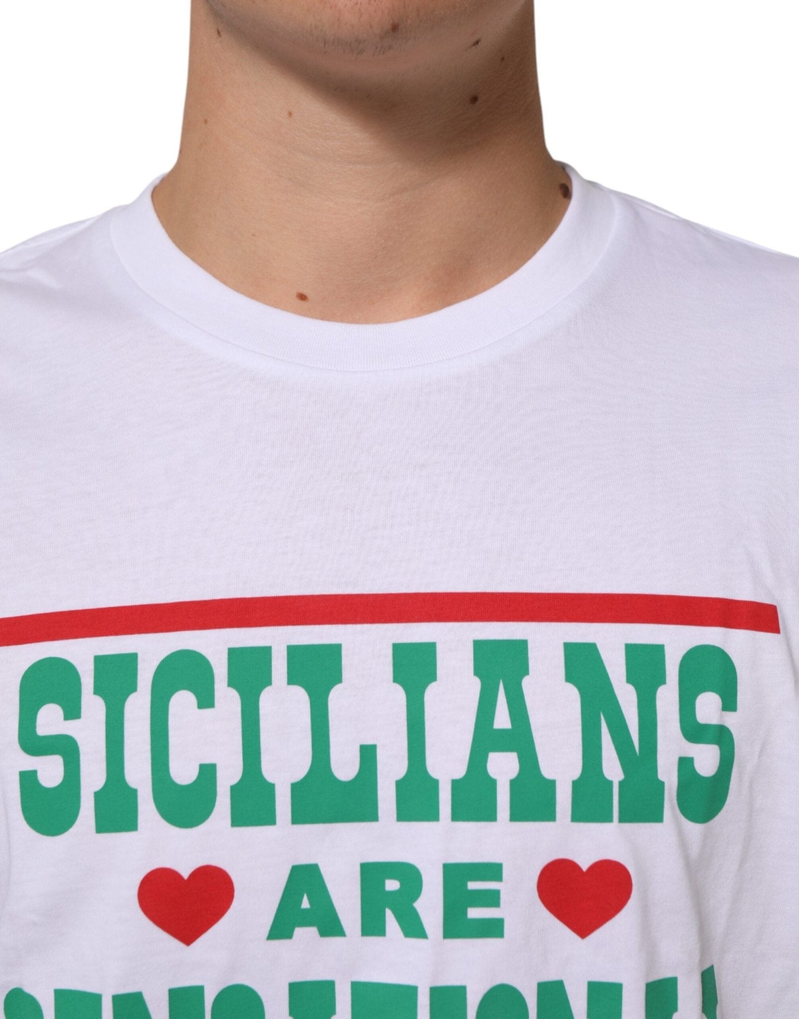 Dolce & Gabbana White Graphic Print Cotton Crew Neck T-shirt – IT46 | S par Dolce & Gabbana | Disponible sur Sandy Store ByNet