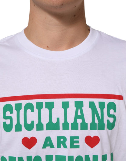Dolce & Gabbana White Graphic Print Cotton Crew Neck T-shirt – IT46 | S par Dolce & Gabbana | Disponible sur Sandy Store ByNet
