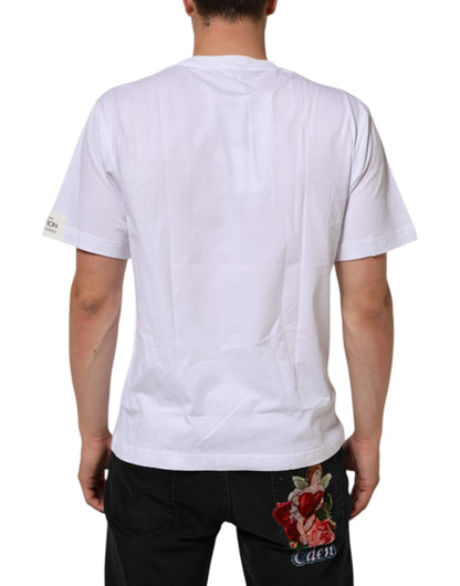 Dolce & Gabbana White Graphic Print Cotton Crew Neck T-shirt – IT46 | S par Dolce & Gabbana | Disponible sur Sandy Store ByNet