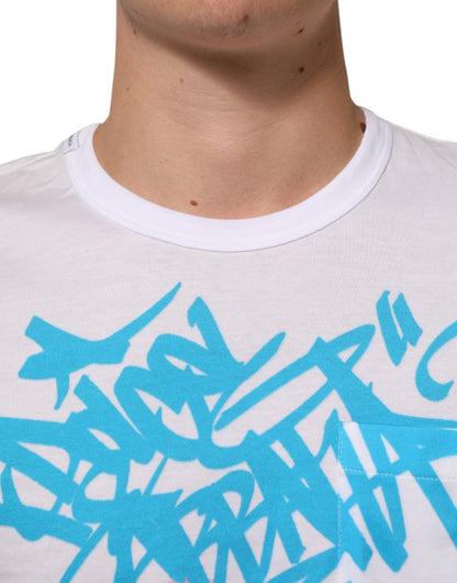 Dolce & Gabbana White Graphic Print Cotton Crew Neck T-shirt – IT48 | M par Dolce & Gabbana | Disponible sur Sandy Store ByNet