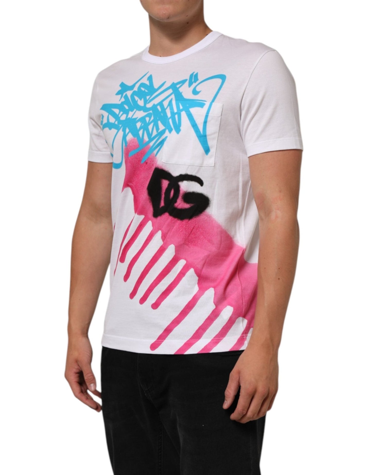 Dolce & Gabbana White Graphic Print Cotton Crew Neck T-shirt – IT48 | M par Dolce & Gabbana | Disponible sur Sandy Store ByNet