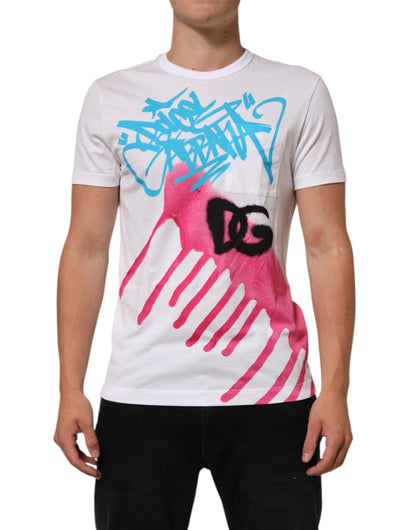 Dolce & Gabbana White Graphic Print Cotton Crew Neck T-shirt – IT48 | M par Dolce & Gabbana | Disponible sur Sandy Store ByNet