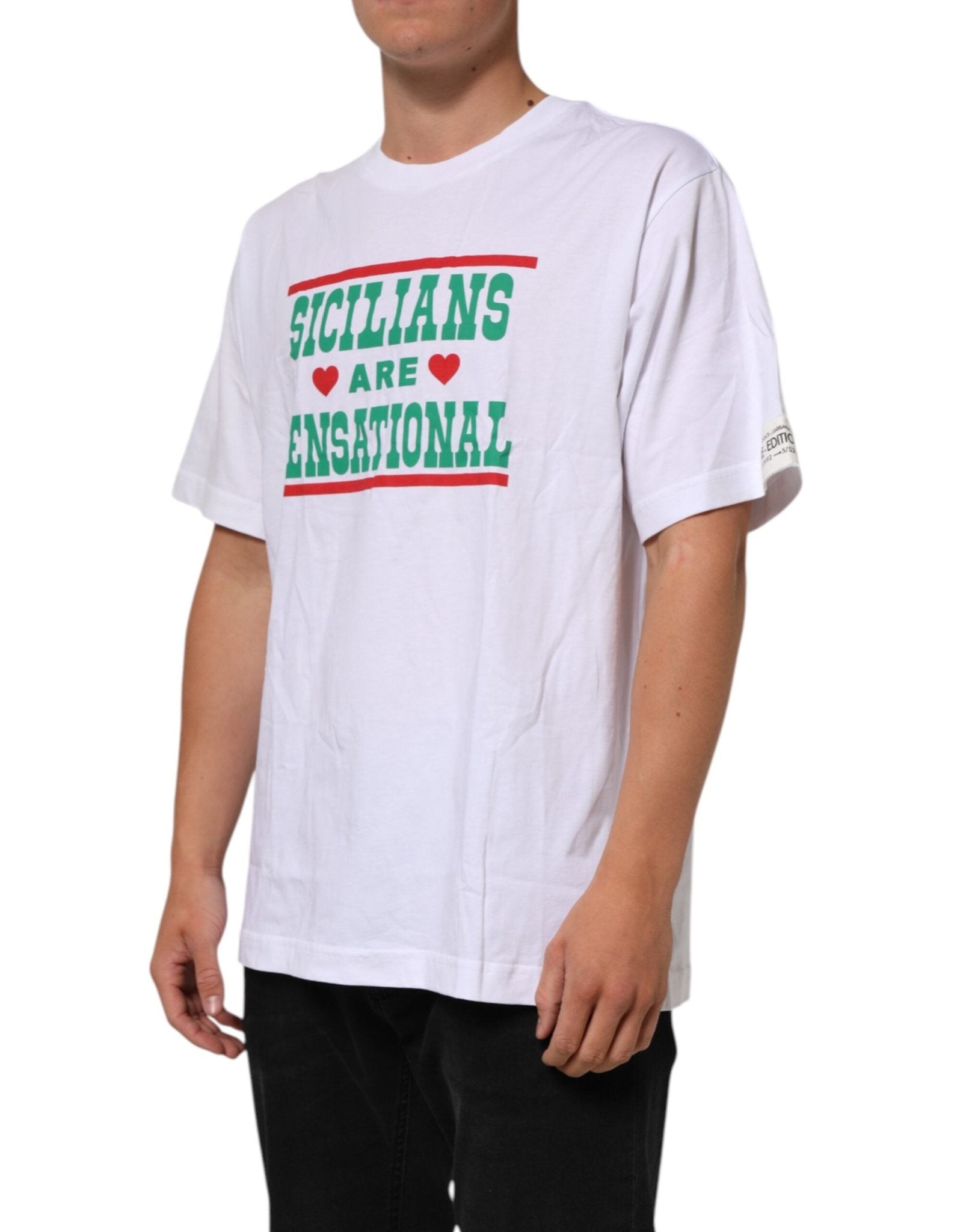 Dolce & Gabbana White Graphic Print Cotton Crew Neck T-shirt – IT54 | XL par Dolce & Gabbana | Disponible sur Sandy Store ByNet