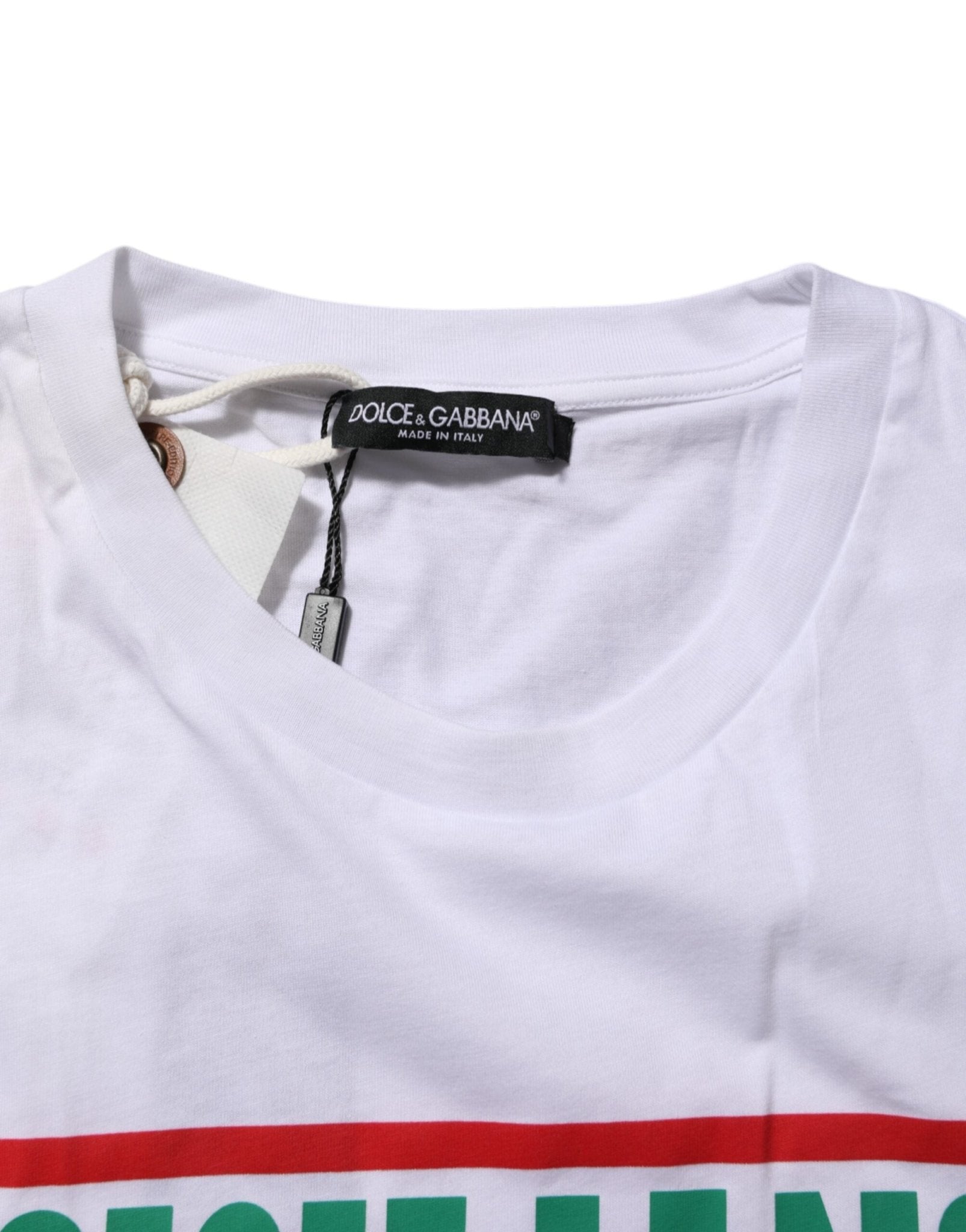Dolce & Gabbana White Graphic Print Cotton Crew Neck T-shirt – IT54 | XL par Dolce & Gabbana | Disponible sur Sandy Store ByNet