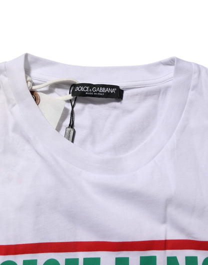 Dolce & Gabbana White Graphic Print Cotton Crew Neck T-shirt – IT54 | XL par Dolce & Gabbana | Disponible sur Sandy Store ByNet