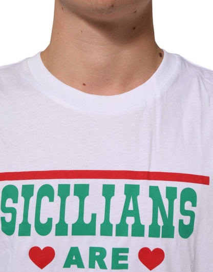 Dolce & Gabbana White Graphic Print Cotton Crew Neck T-shirt – IT54 | XL par Dolce & Gabbana | Disponible sur Sandy Store ByNet
