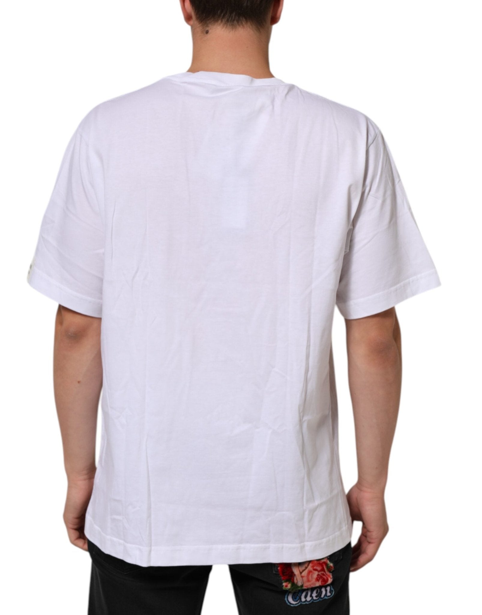 Dolce & Gabbana White Graphic Print Cotton Crew Neck T-shirt – IT54 | XL par Dolce & Gabbana | Disponible sur Sandy Store ByNet