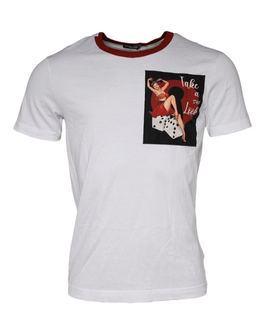 Dolce & Gabbana White Graphic Print Cotton Crew Neck T-shirt – IT46 | S par Dolce & Gabbana | Disponible sur Sandy Store ByNet