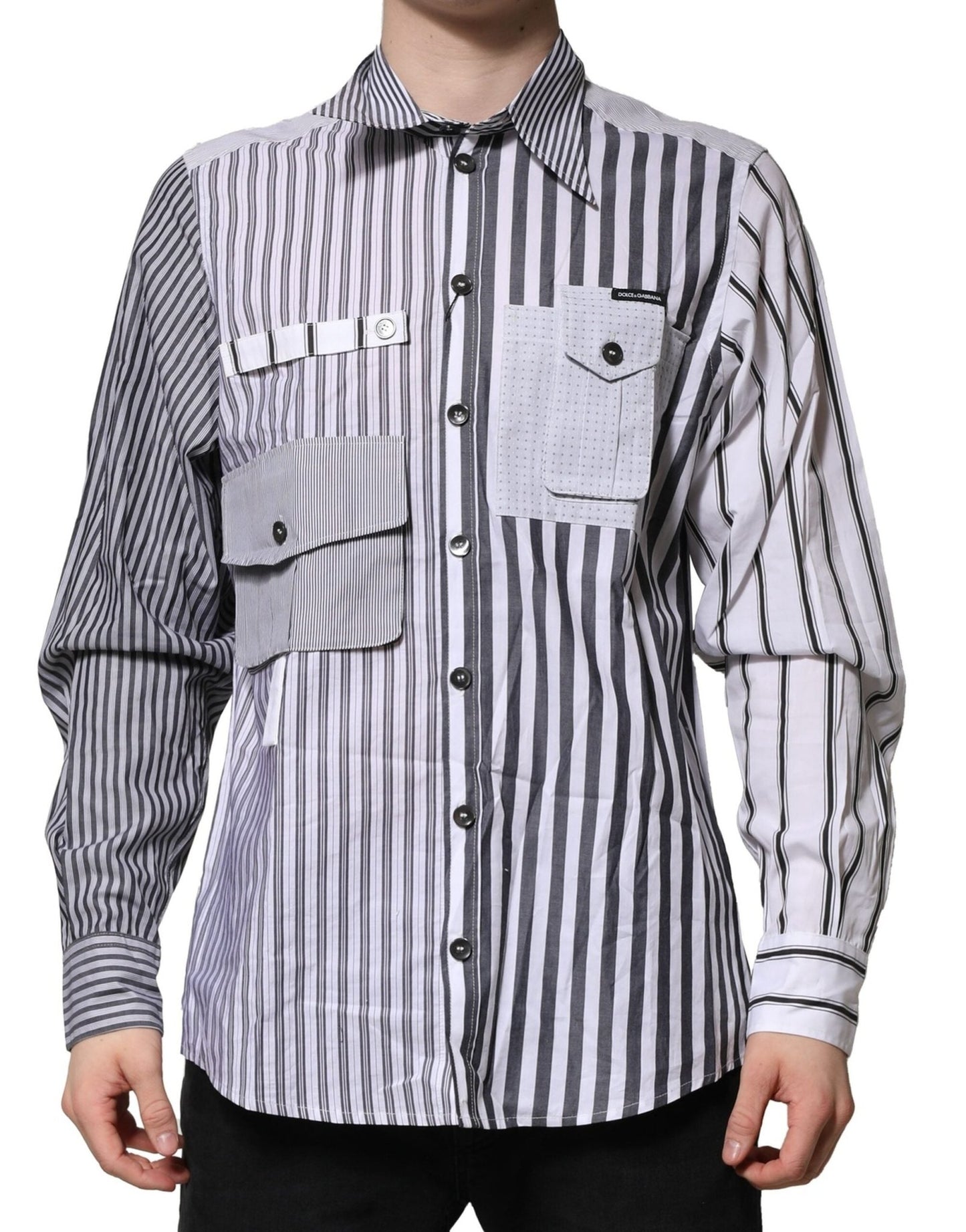 Dolce & Gabbana White Gray Striped Cotton Men Casual Shirt – IT40 | M par Dolce & Gabbana | Disponible sur Sandy Store ByNet