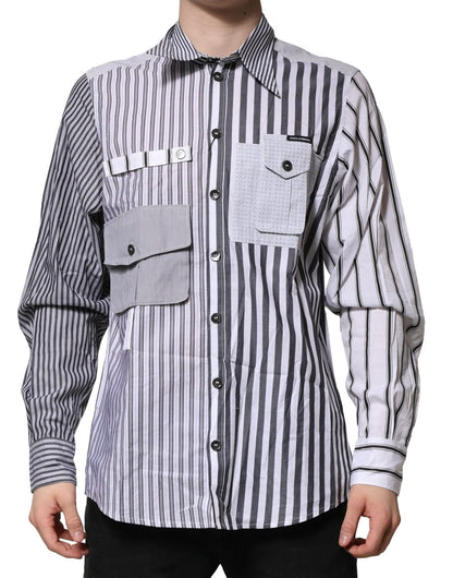 Dolce & Gabbana White Gray Striped Cotton Men Casual Shirt – IT40 | M par Dolce & Gabbana | Disponible sur Sandy Store ByNet