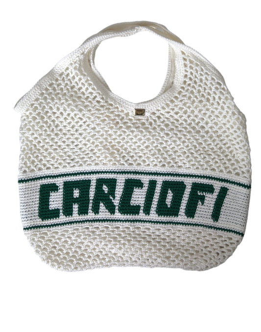Dolce & Gabbana White Green Knitted Cotton Logo Shopping Tote Bag - Sandy Store ByNet