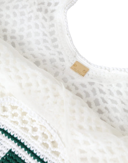 Dolce & Gabbana White Green Knitted Cotton Logo Shopping Tote Bag - Sandy Store ByNet