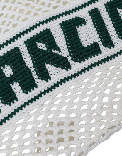 Dolce & Gabbana White Green Knitted Cotton Logo Shopping Tote Bag - Sandy Store ByNet