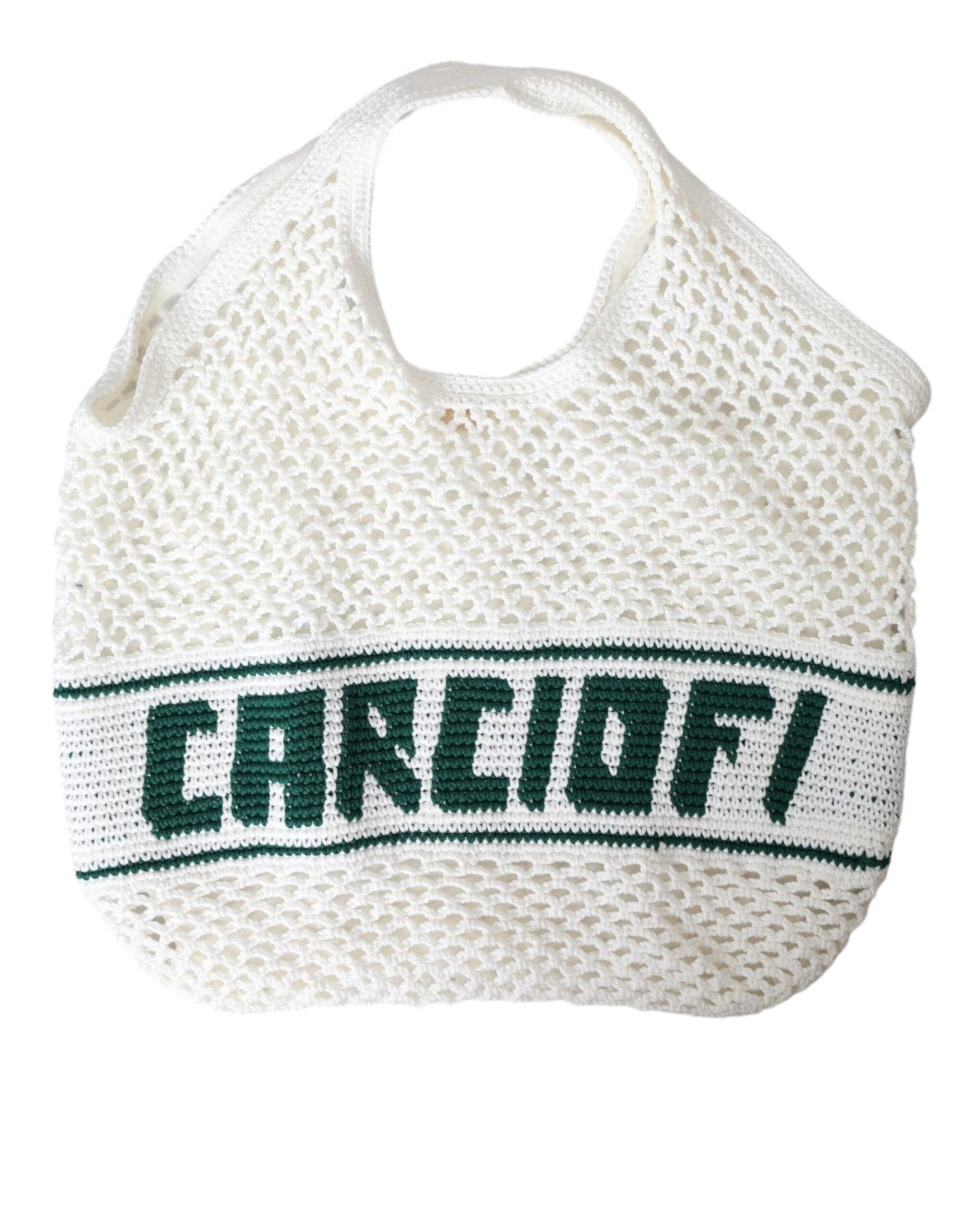 Dolce & Gabbana White Green Knitted Cotton Logo Shopping Tote Bag - Sandy Store ByNet
