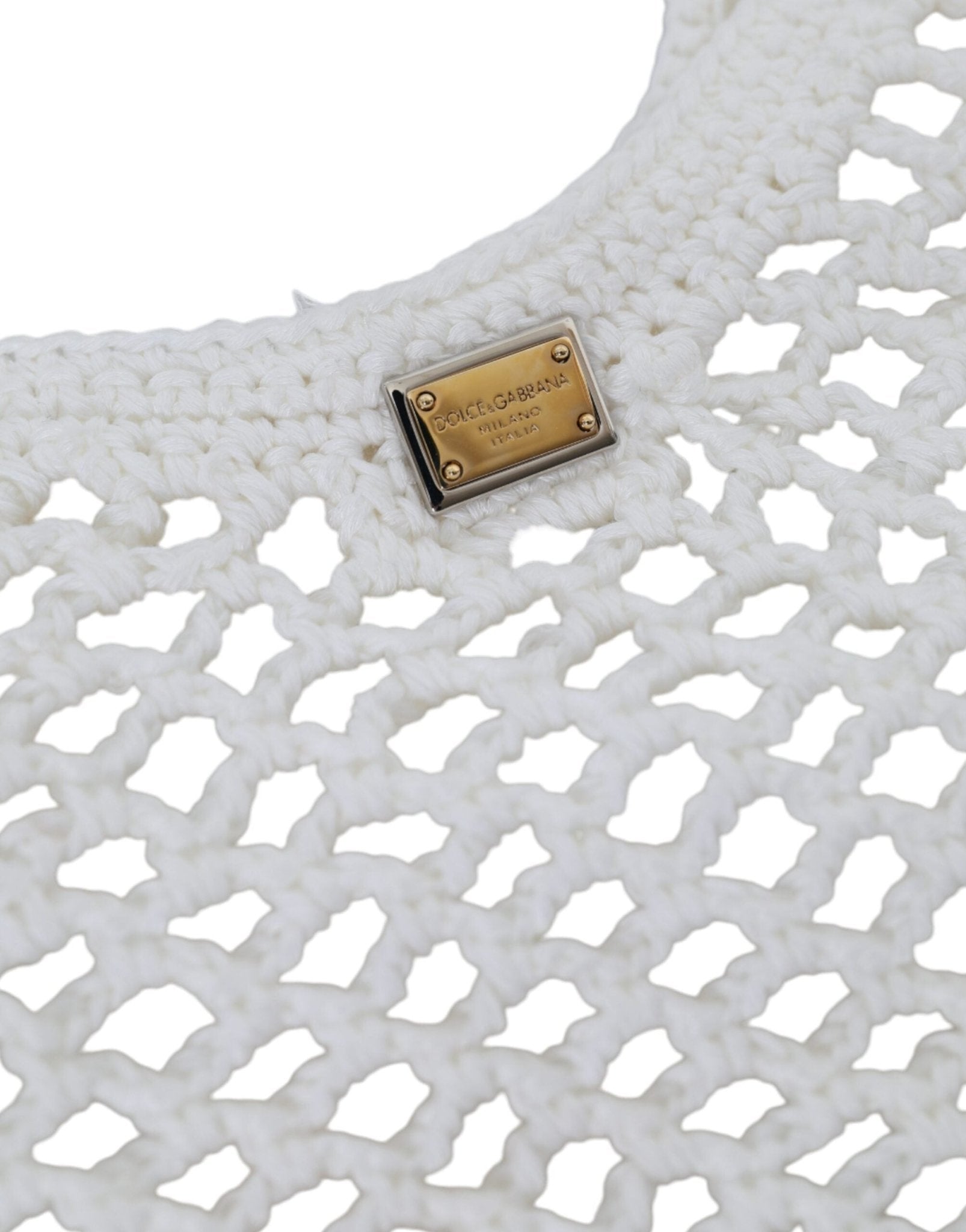 Dolce & Gabbana White Green Knitted Cotton Logo Shopping Tote Bag - Sandy Store ByNet