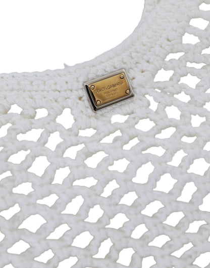 Dolce & Gabbana White Green Knitted Cotton Logo Shopping Tote Bag - Sandy Store ByNet