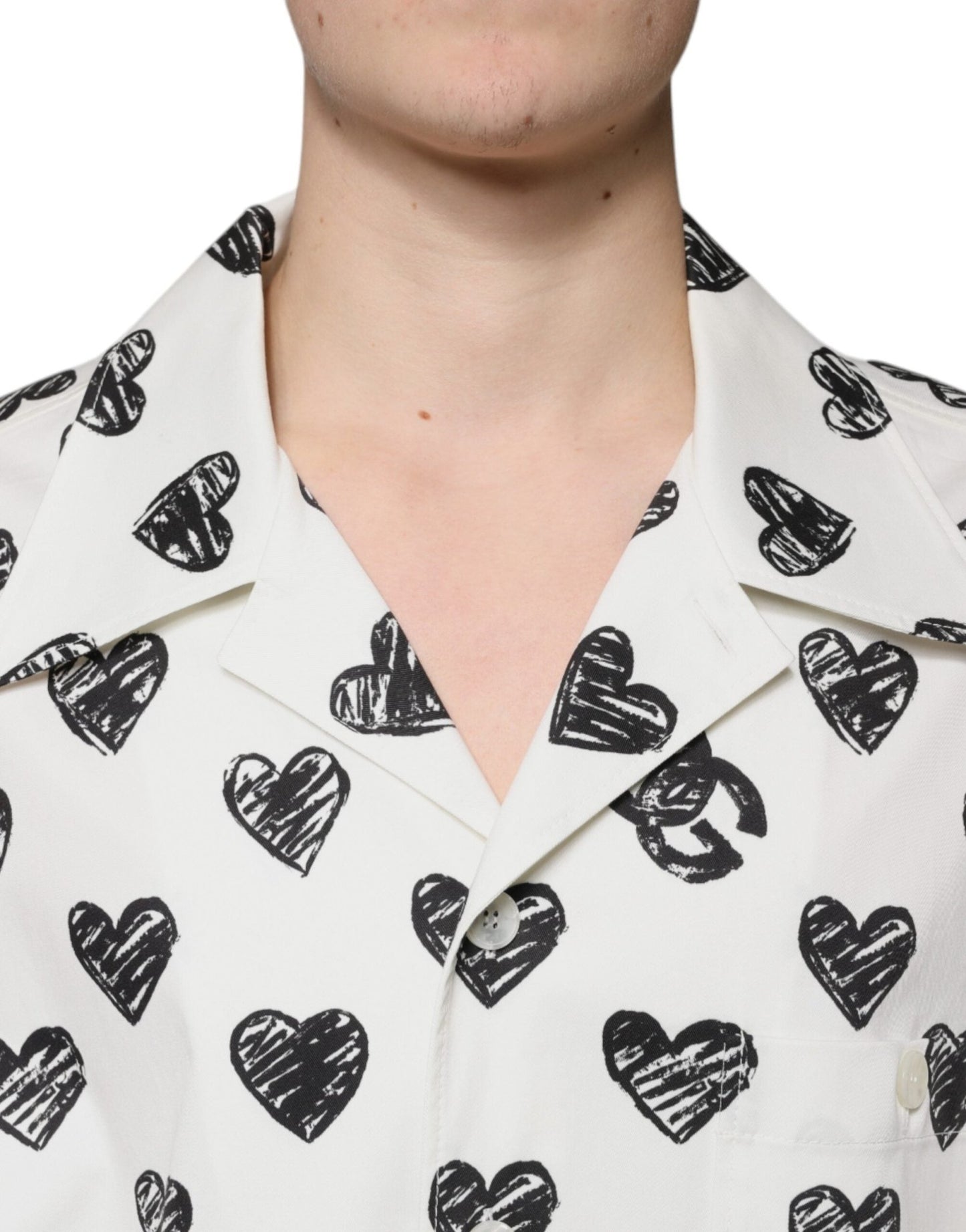 Dolce & Gabbana White Heart Print Short Sleeve Casual Shirt - Sandy Store ByNet