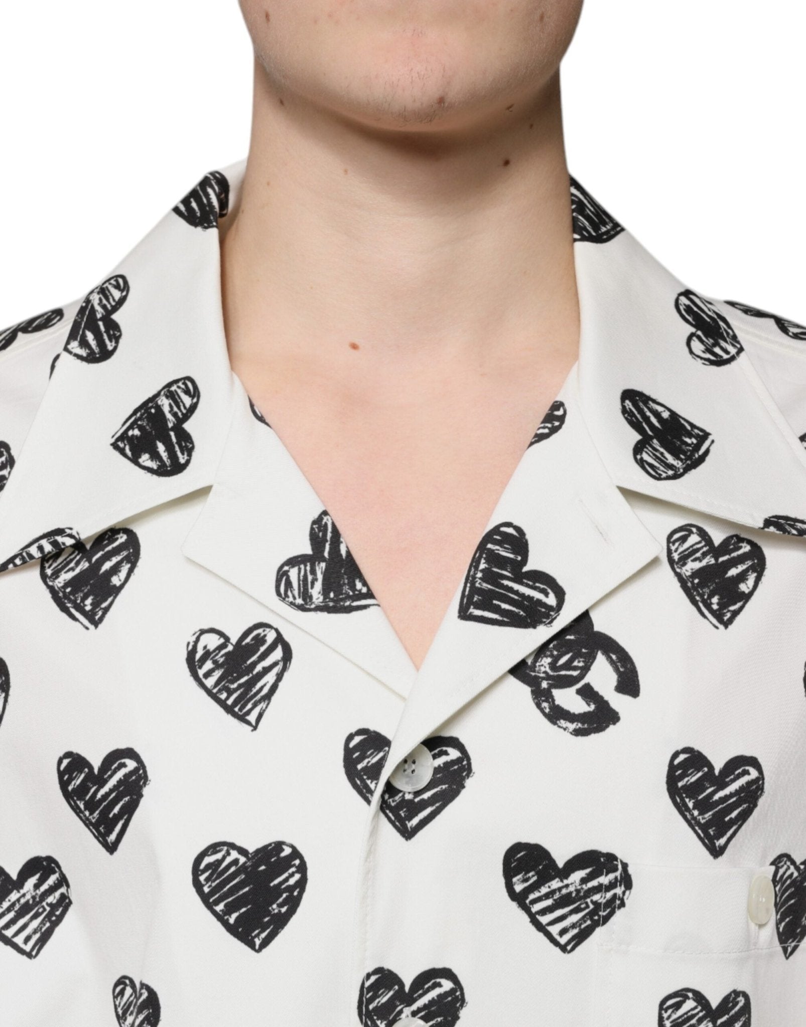 Dolce & Gabbana White Heart Print Short Sleeve Casual Shirt - Sandy Store ByNet