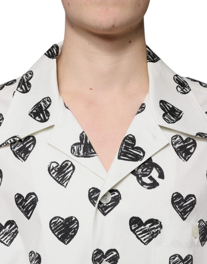 Dolce & Gabbana White Heart Print Short Sleeve Casual Shirt - Sandy Store ByNet