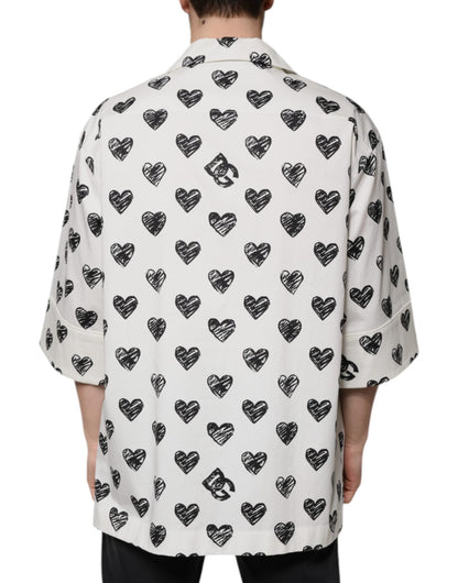 Dolce & Gabbana White Heart Print Short Sleeve Casual Shirt - Sandy Store ByNet