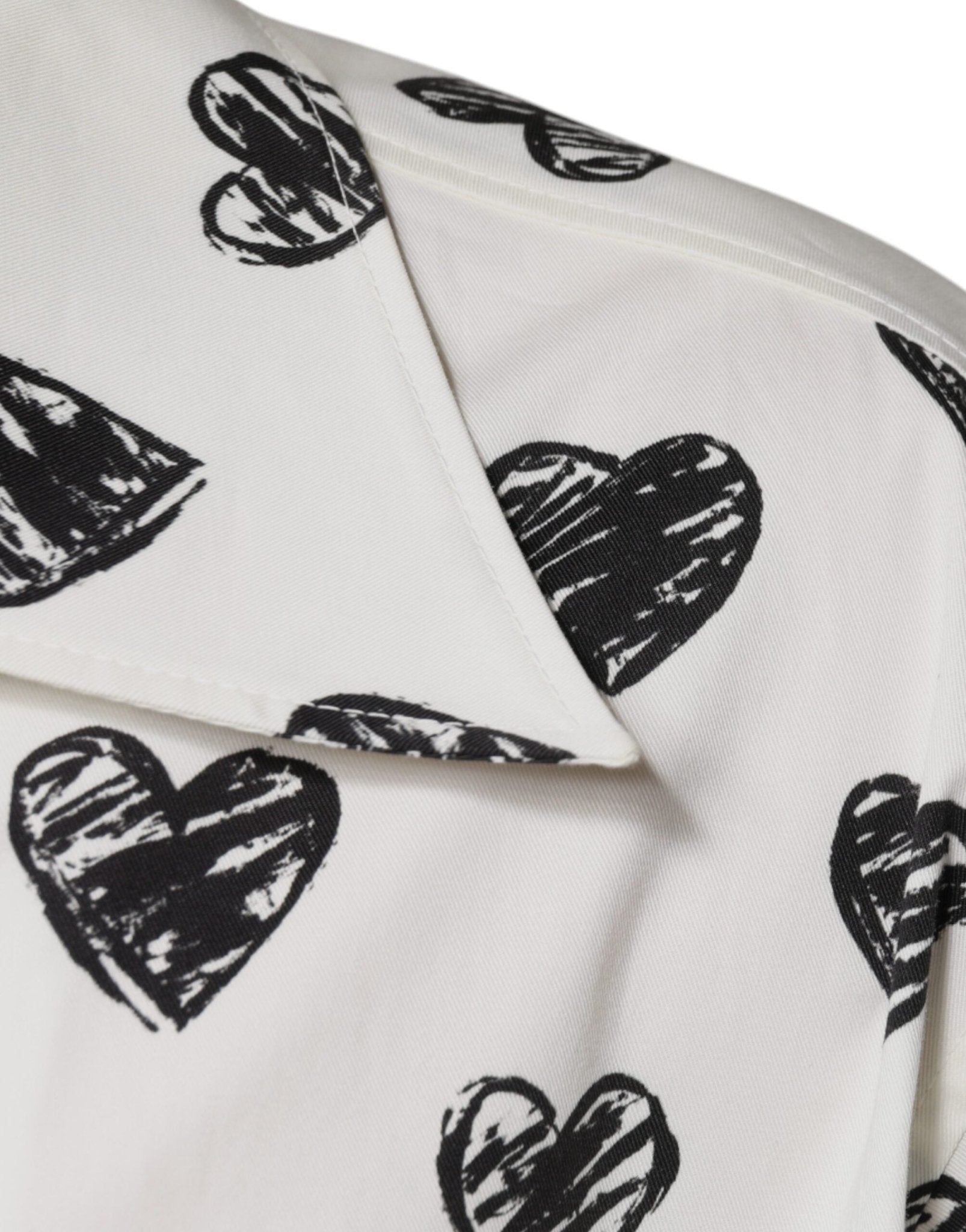 Dolce & Gabbana White Heart Print Short Sleeve Casual Shirt - Sandy Store ByNet
