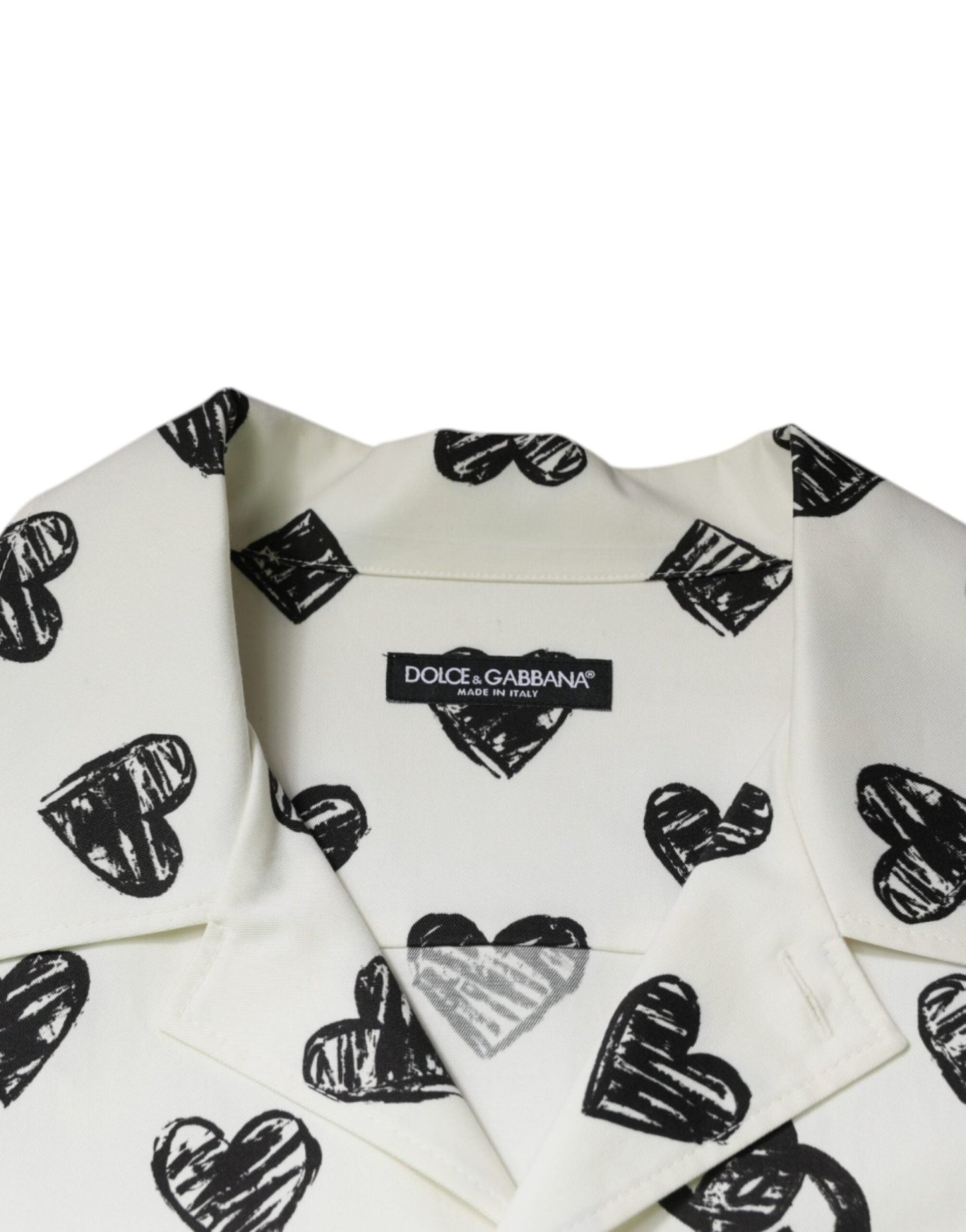 Dolce & Gabbana White Heart Print Short Sleeve Casual Shirt - Sandy Store ByNet