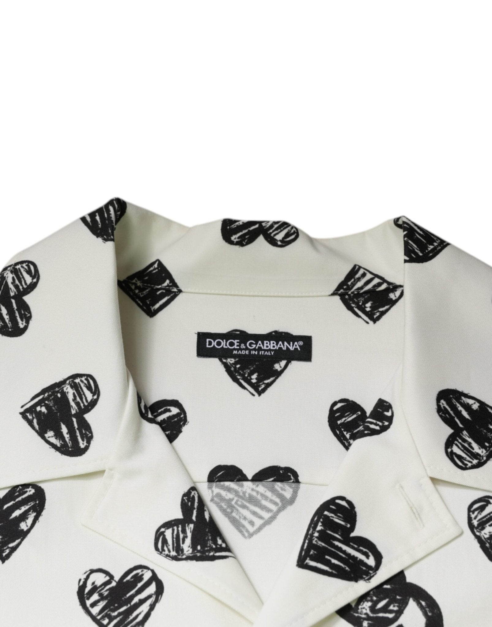 Dolce & Gabbana White Heart Print Short Sleeve Casual Shirt - Sandy Store ByNet