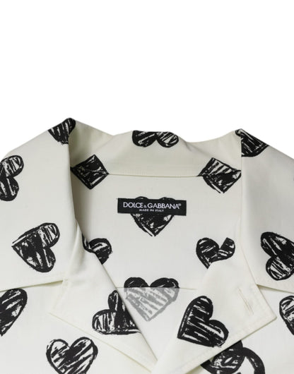 Dolce & Gabbana White Heart Print Short Sleeve Casual Shirt - Sandy Store ByNet