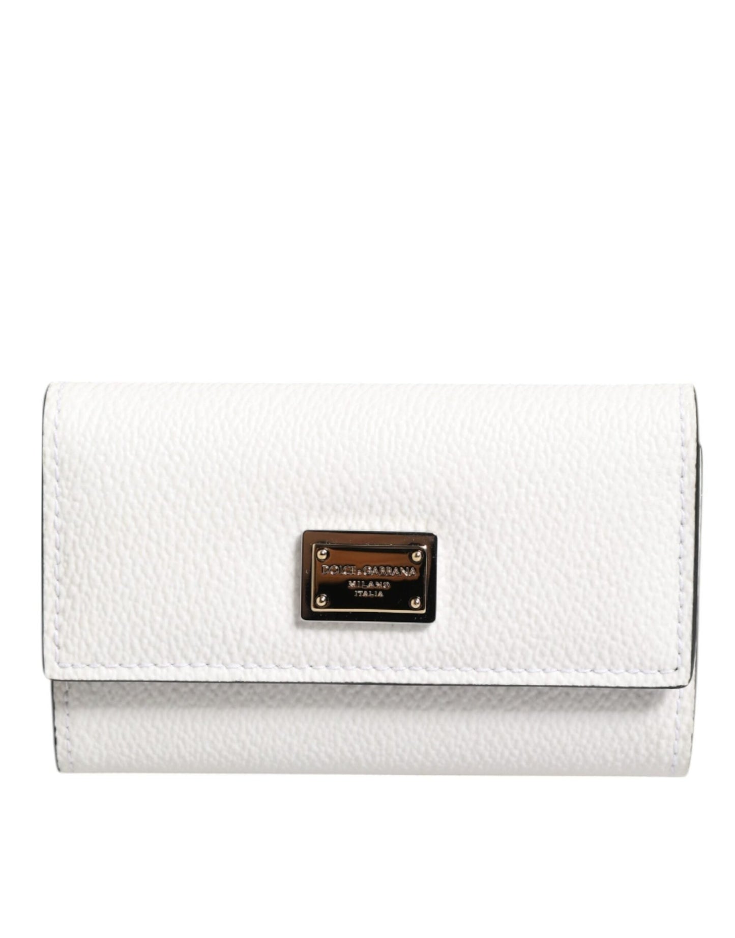 Dolce & Gabbana White Leather Card Case Holder Wallet Gold Logo Plate Key Holder – par Dolce & Gabbana | Disponible sur Sandy Store ByNet