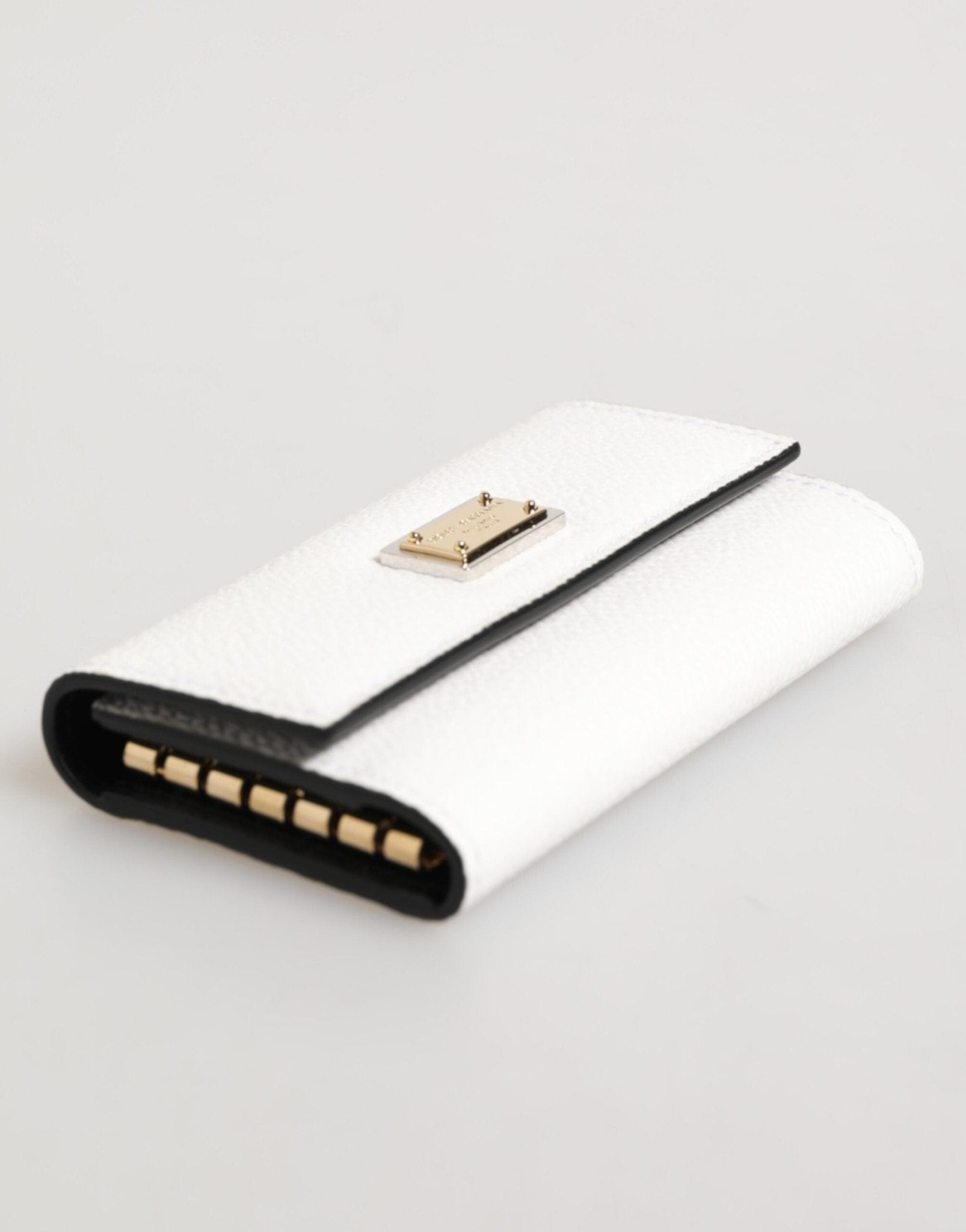 Dolce & Gabbana White Leather Card Case Holder Wallet Gold Logo Plate Key Holder – par Dolce & Gabbana | Disponible sur Sandy Store ByNet