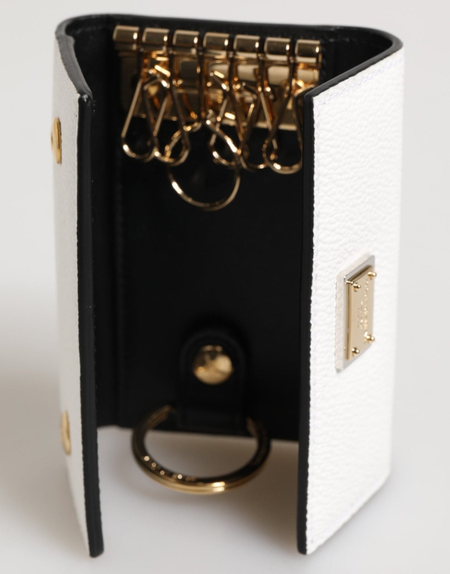 Dolce & Gabbana White Leather Card Case Holder Wallet Gold Logo Plate Key Holder – par Dolce & Gabbana | Disponible sur Sandy Store ByNet