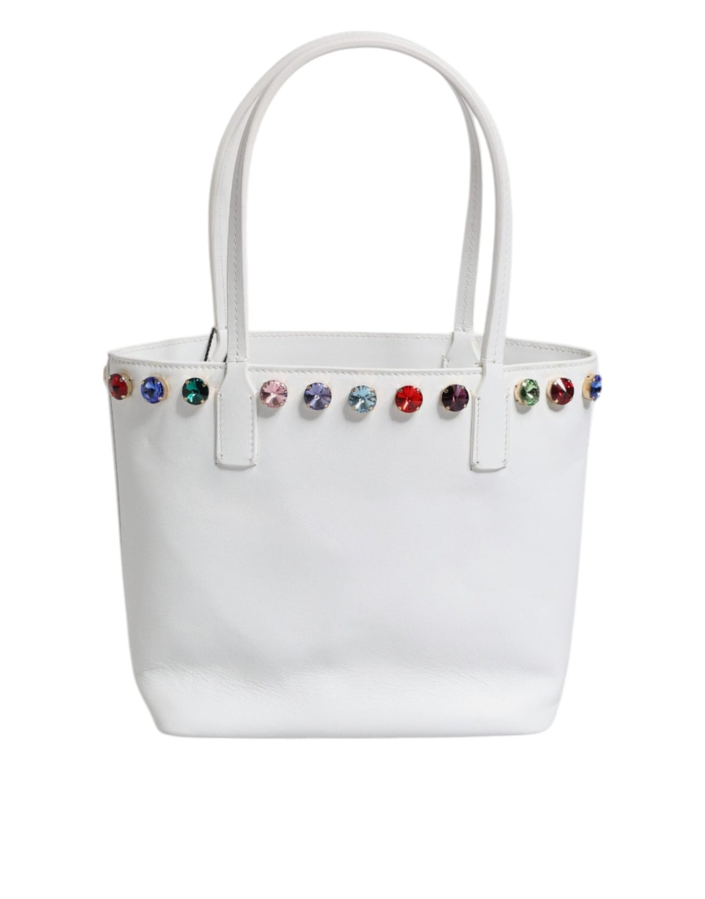 Dolce & Gabbana White Leather Crystal DG Logo Shoulder Tote Bag - Sandy Store ByNet