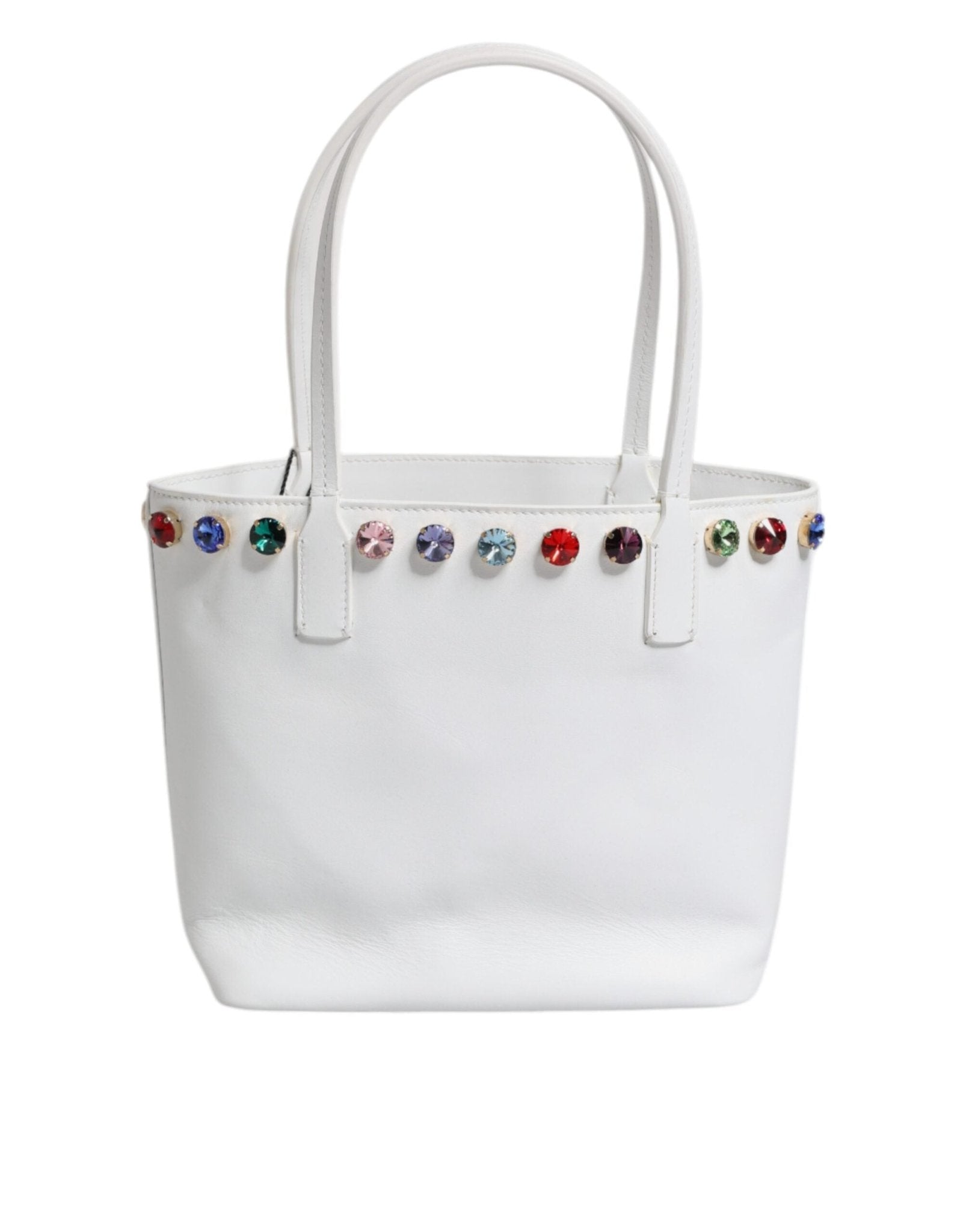 Dolce & Gabbana White Leather Crystal DG Logo Shoulder Tote Bag - Sandy Store ByNet