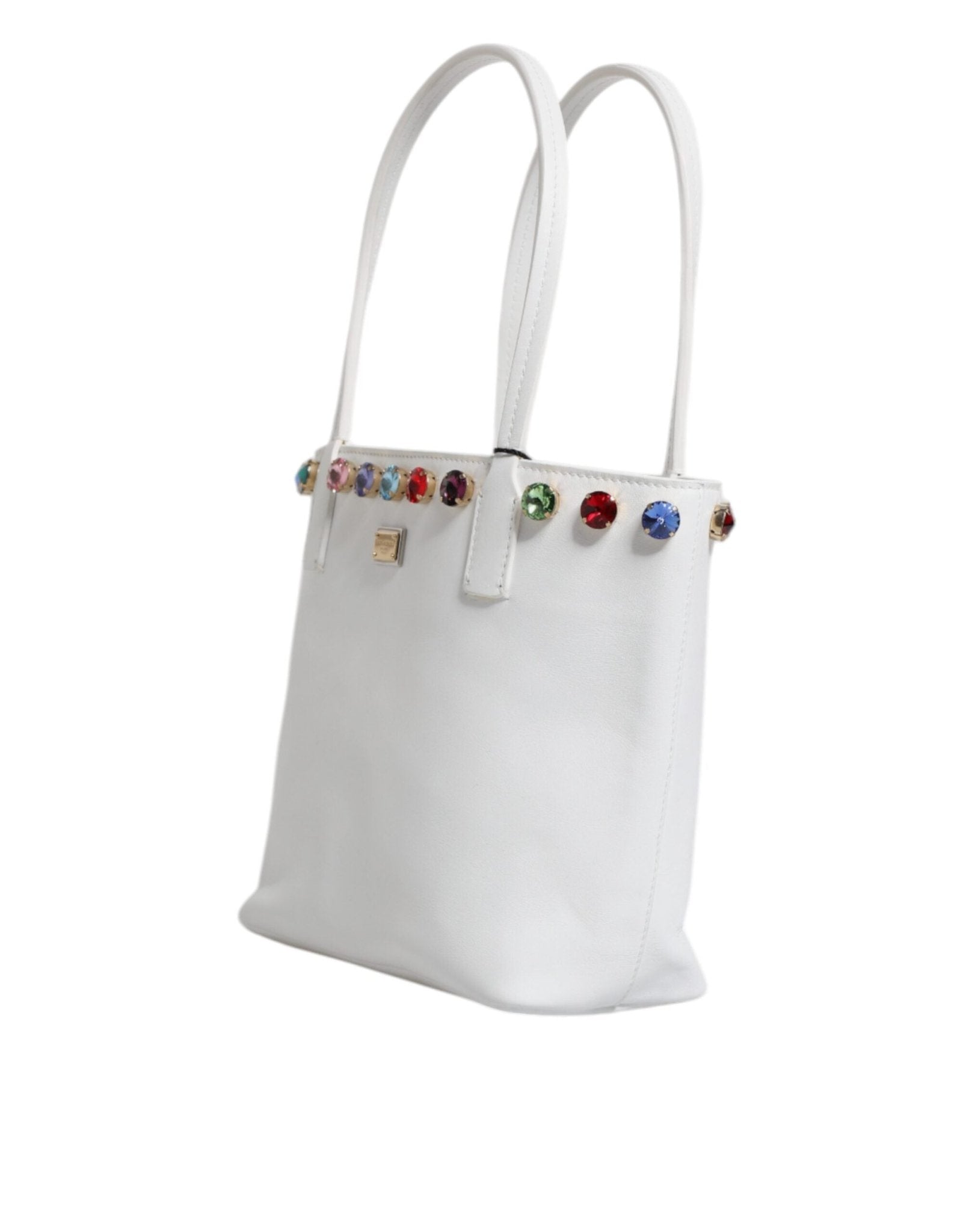 Dolce & Gabbana White Leather Crystal DG Logo Shoulder Tote Bag - Sandy Store ByNet