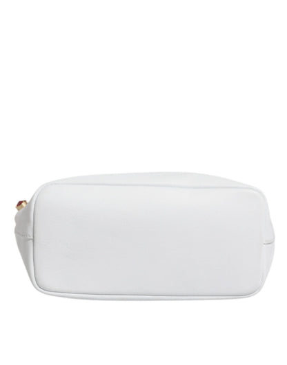 Dolce & Gabbana White Leather Crystal DG Logo Shoulder Tote Bag - Sandy Store ByNet