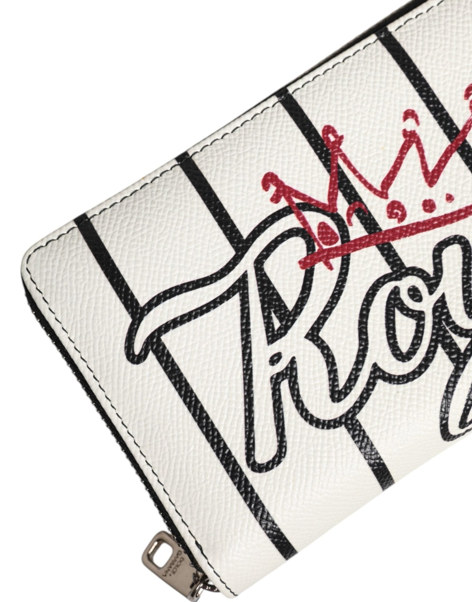 Dolce & Gabbana White Leather DG Crown Royals Continental Zip Around Wallet - Sandy Store ByNet