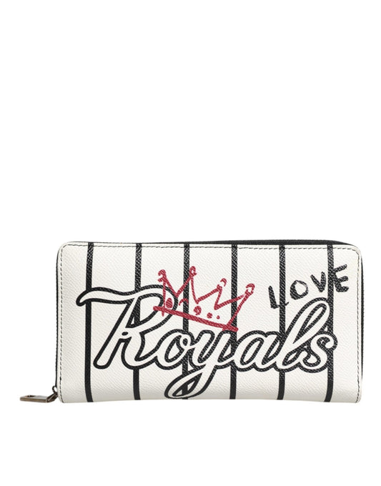 Dolce & Gabbana White Leather DG Crown Royals Continental Zip Around Wallet - Sandy Store ByNet
