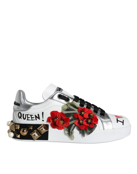 Dolce & Gabbana White Leather Floral Studded Sneakers Shoes – EU35/US4.5 par Dolce & Gabbana | Disponible sur Sandy Store ByNet