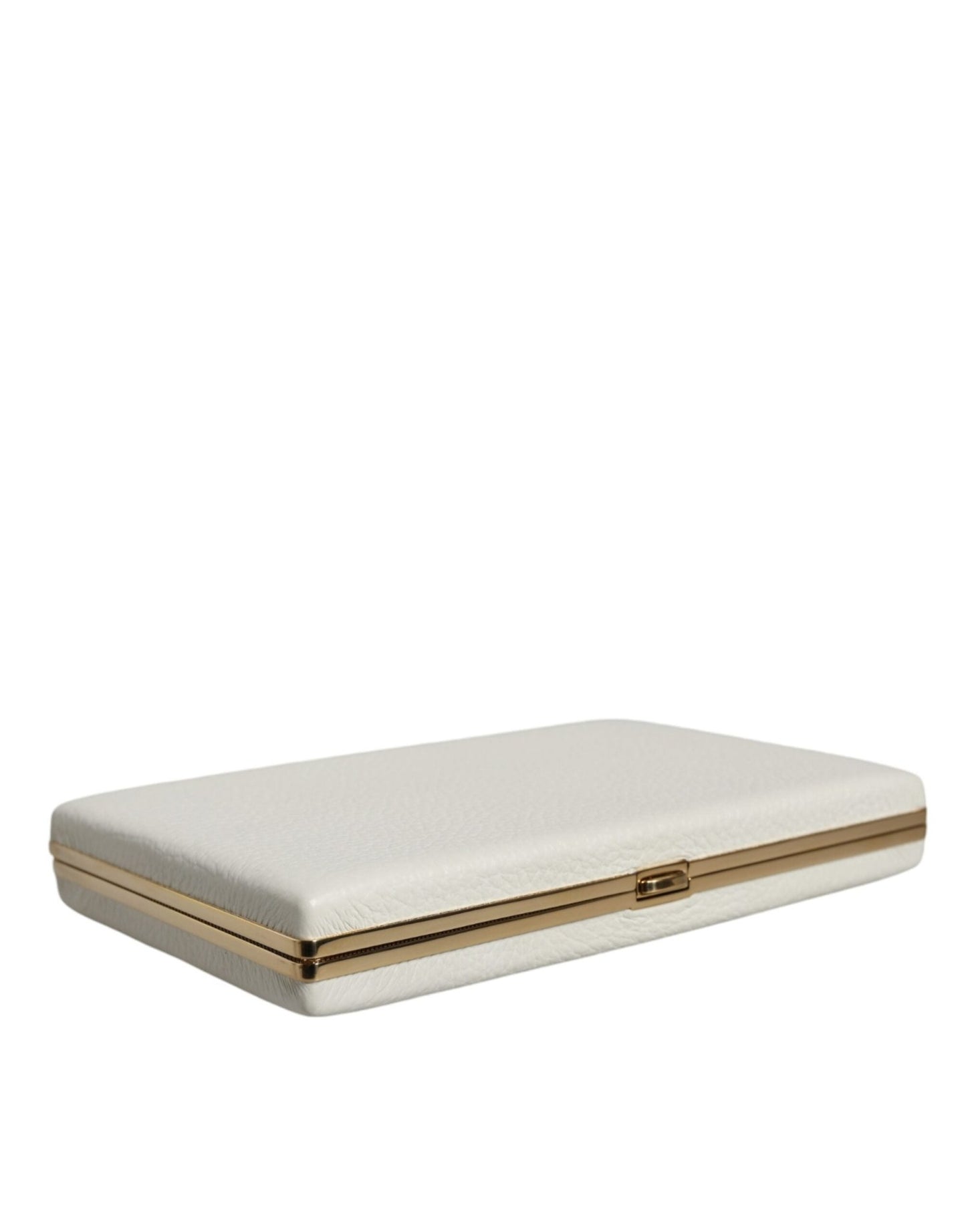 Dolce & Gabbana White Leather Gold Frame Clutch Evening Party Purse Bag - Sandy Store ByNet