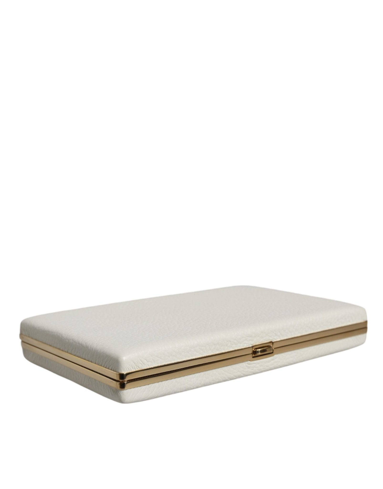 Dolce & Gabbana White Leather Gold Frame Clutch Evening Party Purse Bag - Sandy Store ByNet
